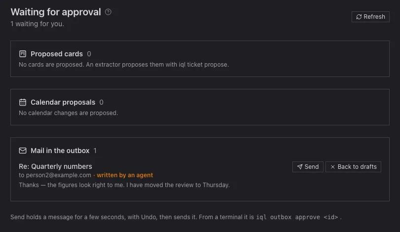 Waiting for approval, with a reply an agent wrote waiting to be sent