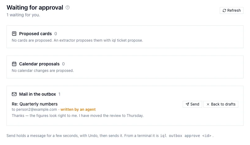 Waiting for approval, with a reply an agent wrote waiting to be sent