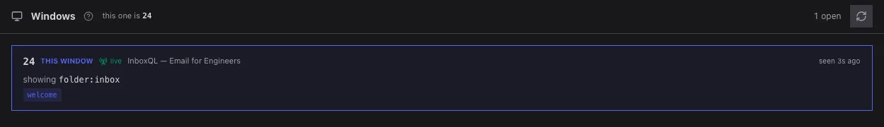The Windows tab, showing this window and what it is showing
